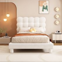 Fortuna Lai - Lit simple 90x200cm, lit plat rembourré avec sommier à lattes et tête de lit réglable, en laine d'agneau, blanc