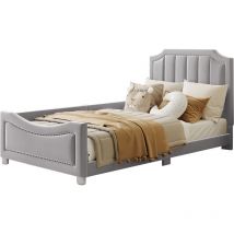 Lit simple 90x200cm pour enfant - lit canapé en velours - Gris