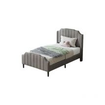 Liberté - Lit simple capitonné 90 x 200 cm, cadre de lit pour enfant avec tête de lit, rembourré en velours gris