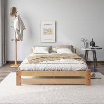 Eifson - Lit simple en bois massif 140x200 cm, avec tête de lit, sommier à lattes, lit futon, adapté aux enfants et adolescents - Coloris naturel