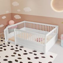 Tanant - Lit simple enfant 140x200cm, Cadre de lit en bois avec barrière de sécurité et porte, adapté aux enfants et adolescents - Blanc