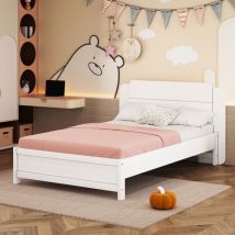 Tanant - Lit simple enfant 90x200cm, cadre de lit avec tête de lit, sommier à lattes, lit enfant de style Moderne - Blanc