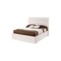 Defibrico - Letto una piazza e mezza con contenitore in ecopelle bianca 140x223xh.120 cm