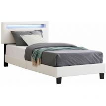 Idimex - Lit led simple evan 90x190 cm, avec sommier, revêtement en synthétique blanc