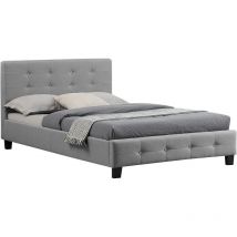 Idimex - Lit simple jolien, 120 x 190 cm, capitonné avec sommier, revêtement en tissu gris