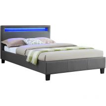Idimex - Lit led simple mirando 120x190 cm, avec sommier, revêtement synthétique gris