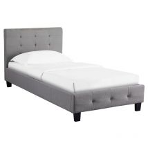 Idimex - Lit simple reve, 90 x 190 cm, capitonné avec sommier, revêtement en tissu gris
