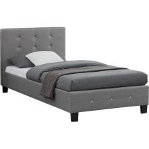 Idimex - Lit simple tico, 90 x 190 cm, capitonné avec sommier, revêtement en tissu gris