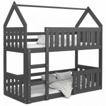 Kids Literie - Lit Superposé Cabane Mini 90x190 Gris - gris Livré avec sommiers