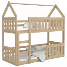 Kids Literie - Lit Superposé Cabane Mini 90x190 Pin Livré avec sommiers