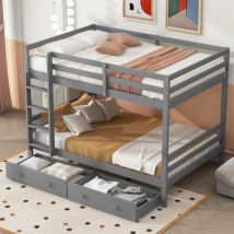 Lit superposé, 140200cm, lits enfants avec tiroirs, rangements, garde-corps hauts, gris