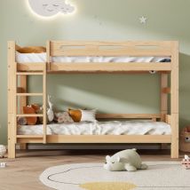 Eifson - Lit superposé 90x200 cm, avec échelle, protection antichute, sommier à lattes, structure en bois massif, adapté aux enfants et adolescents