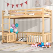 Eifson - Lit superposé 90x200 cm, avec escalier à angle droit, grille antichute, avec barrière et porte, sommier à lattes, adapté aux enfants et