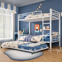Hauss Spole - Lit superposé 90x200cm, lit enfant en fer avec lit gigogne 90x190cm, sans matelas, blanc
