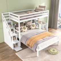 Redom - Lit superposé avec étagères latérales, 90200cm+140200cm, lit enfant multifonctionnel, lit superposé enfant, avec escalier de rangement, grand