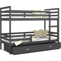 Lit Superposé Milo 90x190 Gris - gris Livré avec sommiers, tiroir et matelas en mousse de 7cm