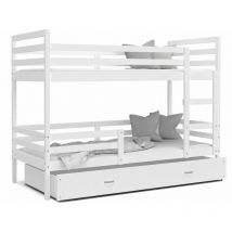 Lit Superposé Milo 90x190 Blanc - blanc Livré avec sommiers, tiroir et matelas en mousse de 7cm