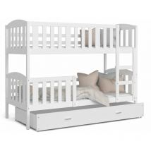 Lit Superposé Teo 90x190 Blanc - blanc Livré avec sommiers, tiroir et matelas en mousse de 7cm