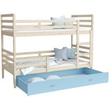 Lit Superposé Milo 90x190 Pin - bleu Livré avec sommiers, tiroir et matelas en mousse de 7cm