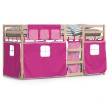 Lit superposé avec rideaux rose 80x200 cm bois pin massif