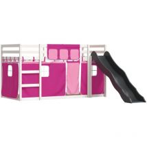 Lit superposé avec toboggan et rideaux rose 90x200 cm