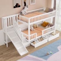 Modernluxe - Lit superposé en bois et mdf - 90x200 cm - avec toboggan et escalier - Blanc(sans matelas)