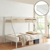 Lit superposé en Métal avec 2 Matelas Armature Massive pour 3 personnes 210cm x 147,5cm x 168cm Blanc - [neu.haus]