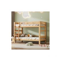 Wishdor - Lit superposé Lit enfant 90x200 cm avec sommier à lattes, divisé en 2 lits simples, cadre en bois de pin, naturel, sans matelas