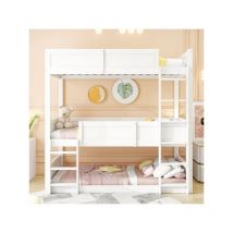 Eifson - Lit superposé enfant 90x200 cm, design à traverse haute avec protection antichute, lattes en bois massif, peut accueillir 3 enfants, lit