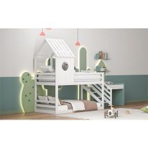 Sunfecili - Lit superposé enfant 90 x 200 cm,lit mezzanine 1 places,lit cabane avec barrières de sécurité, fenêtres, mains courantes,bois massif,Blanc