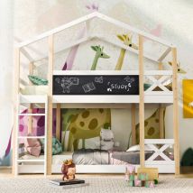 Sunfecili - lit superposé enfant 90 x 200,lit mezzanine 2 place,lit cabane, lit enfant avec protection antichute et grille, avec fenêtre, cadre en