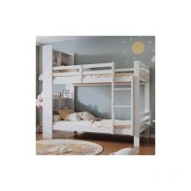 Qiyao - Lit superposé enfant 90x200cm - avec chevet rangement, escalier de sécurité, sommier à lattes en pin pour 2 personnes - Blanc - RWLit