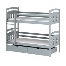 Lit superposé enfant en bois avec tiroirs inférieurs kalas - Gris - 80 x 180