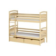 Lit superposé enfant en bois avec tiroirs inférieurs kalas - Naturelle - 80 x 180