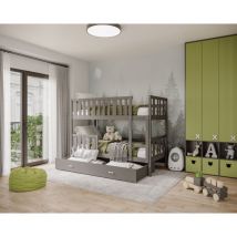 Lit superposé enfant nemo 90X190 cm - 2 Sommiers et Tiroir inclus Gris