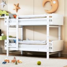 Rapanda - Lit superposé-Lit enfant lit superposé 90 x 190 cm, cadre de lit en bois massif, transformable en deux lits plateforme, blanc