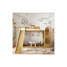 Lit superposé, lit familial, lit bébé, lit avec escalier d'angle, lit bébé avec toit et fenêtre, lit bébé avec 3 casiers dans l'escalier