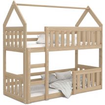 Lit superposé Mily 90 x 190 cm avec 2 sommiers - Lit Cabane. Pin