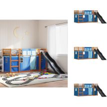 Lit superposé sans matelas avec toboggan et rideaux 90x190 cm - Lit Superpose - Lit Mezzanine - Lit Enfant - Lit Design - Lit Bois
