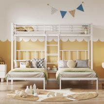 Wishdor - Lit superposé triple enfant en métal 90 x 200 cm x 3 avec barrière de protection, blanc