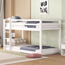 Lit superposé/mezzanine, lit enfant 90x200cm avec protection, bois et MDF, blanc
