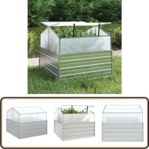 Lit surélevé de jardin avec serre 100x100x85 cm Argenté - Jardiniere Metal - Pot De Fleurs Exterieur - Lit Surélevé Jardin - Bac Plante - Serres