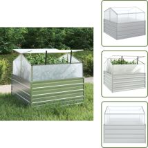 Lit surélevé de jardin avec serre 100x100x85 cm Argenté - Jardiniere Metal - Pot De Fleurs Exterieur - Lit Surélevé Jardin - Bac Plante - Serres
