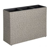 Bac à fleur avec 3 pots en polyrotin 77 cm x 27 cm x 60 cm gris