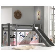 Lit Mi-Hauteur 90x200 Toboggan sommier inclus housse Fairy Vipack Pino Gris