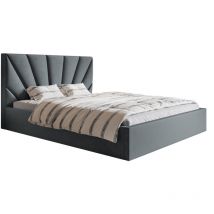 Lit Tapissé 160x200 Aris - Livraison Rapide - Tiroir de Lit, Tissu Velours & Sommier à Latte - Lit Double (Gris Foncé - Jasmine 96)