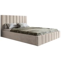 Lit 180x200 cm Moris - Tiroir de Lit, Tissu Velours & Sommier - Moderne Lit Double Chambre à coucher (Beige - Jasmine 21)
