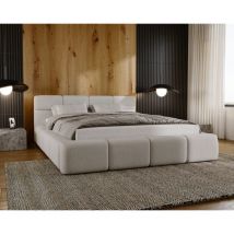 Emporius - Lit adulte 140x200 Oslo - Lit Double, Lit de Chambre à Coucher - Sommier à lattes, Tête de Lit & lit avec rangement - Beige (Solar 03)