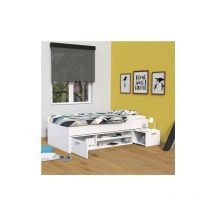 Bett tess 90x200 + Nachttisch + Regal + Aufbewahrung / Weiß/ 205x97x49