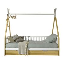 Lit tipi barrière 90x200 sommier et tiroir inclus Vipack Bois